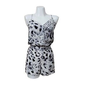 Parker Silk Romper Playsuit L Black White Gray